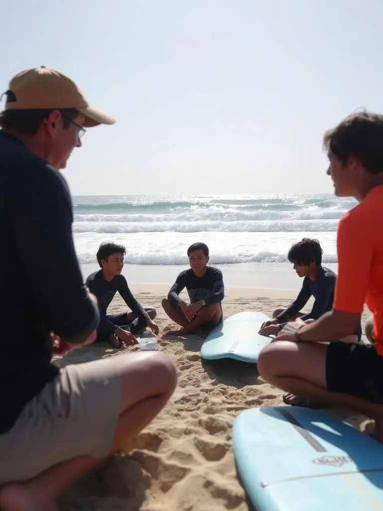Surfers receiving personalized instruction on the beach at Playa Guanico.