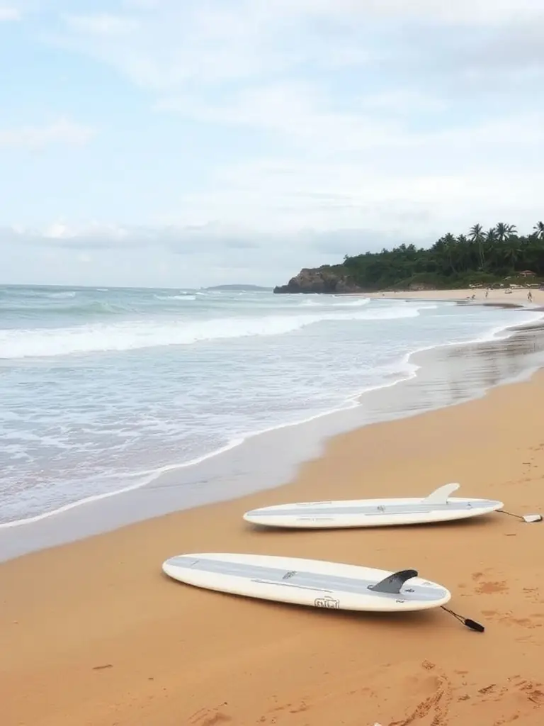 The serene, hazard-free beach at Playa Guanico, ideal for surfers.